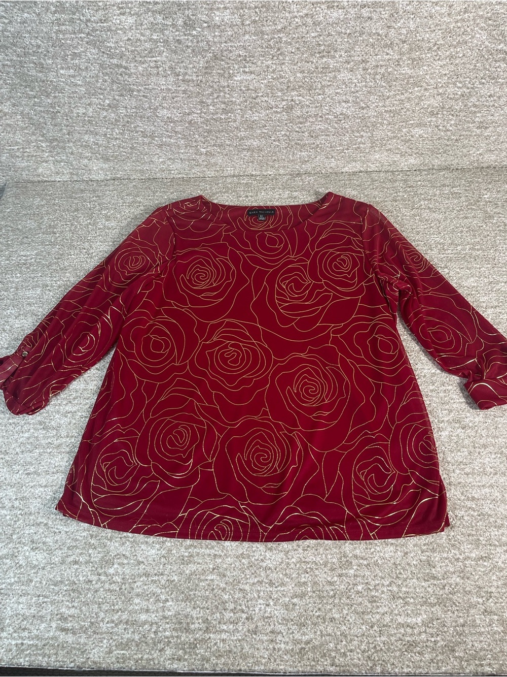 Sara Michelle Dressy Top X-Large Red/Gold Lined Mesh, 3/4 Sleeves. SKU#0352